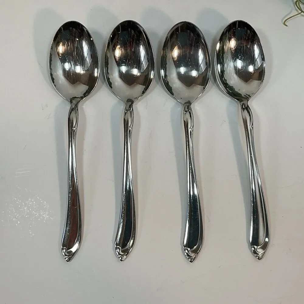 4 OneidaCraft Deluxe SHASTA Stainless Steel Place/Oval Soup Spoons 6 3/4”